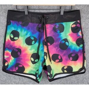 Midnight Hour Hot Topic Shorts Men 32 Dolphin Style Alien Y2K Swim Trunks Neon